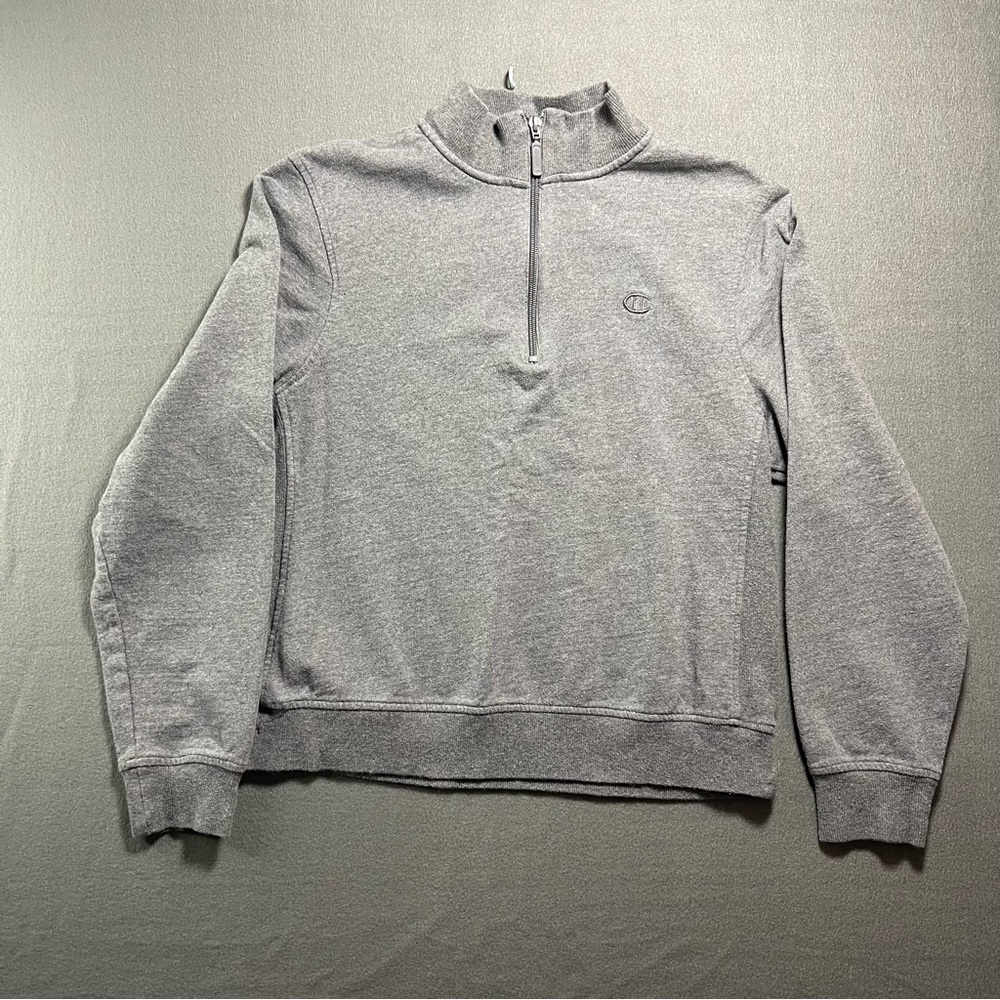 Champion Quarter Zip Pullover Gray Sweatshirt Medium Cropped Athleisure